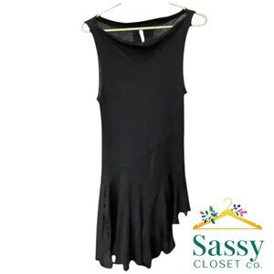 Free People Black Cotton Midi Dress Sleeveless Asym Hem S EUC